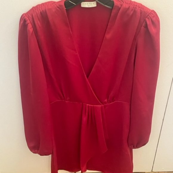 Like new, worn once. Sandro Leana Red Satin Cocktail Dress - Picture 5 of 6